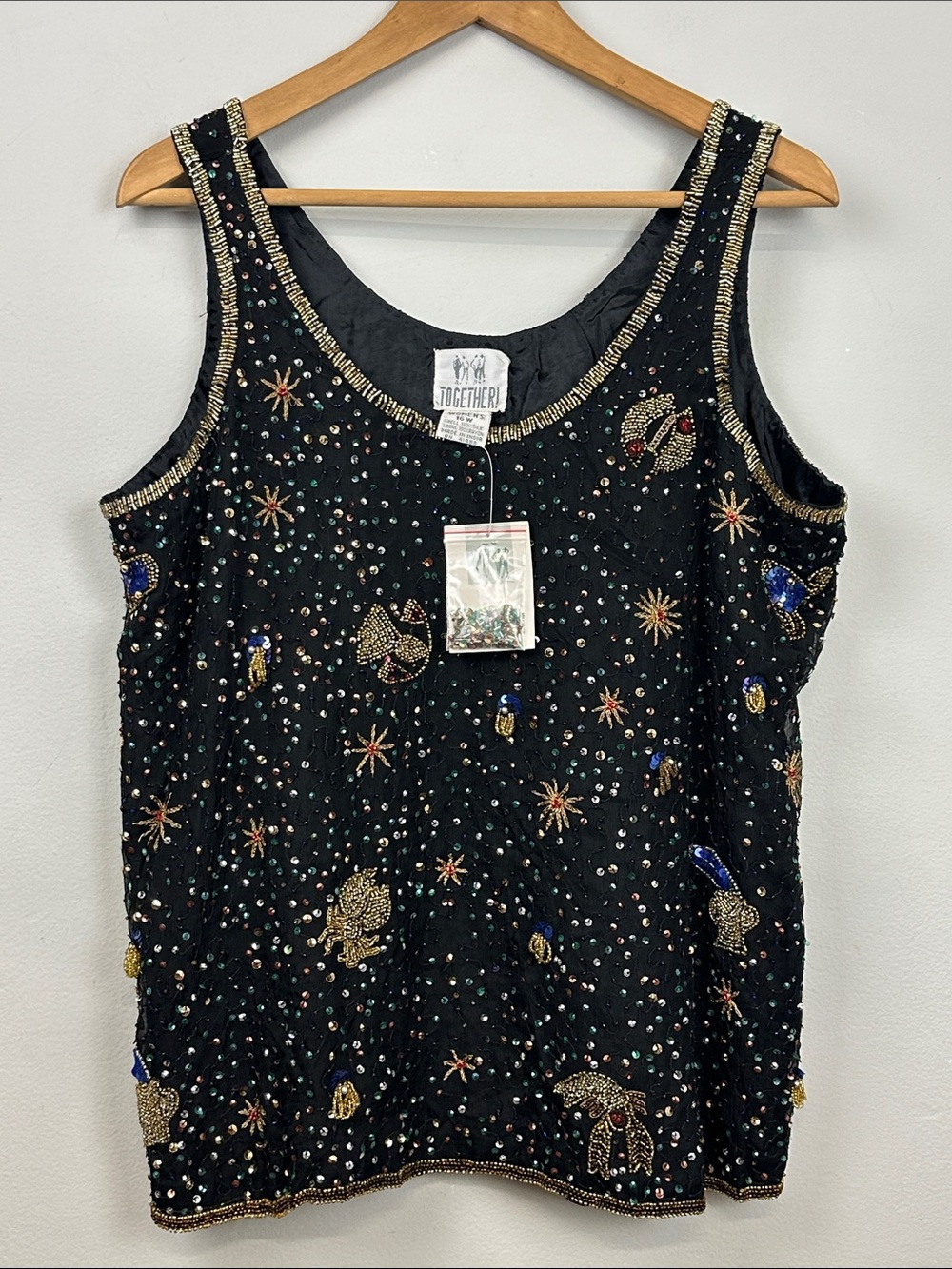 NWT VTG 80s Zodiac Signs /Astrology 100% Silk Beaded Tank Sz 16